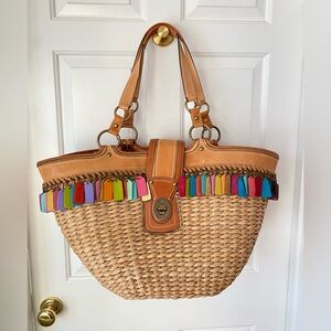 Vintage Y2K Coach Legacy Lily Straw Basket Tote 10759 Multicolor Hangtag Limited